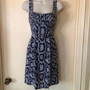 Nanette Lepore 100% silk black and blue snakeskin sheath dress size 0